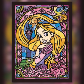 Diamond painting Raiponce style vitrail coloré avec strass brillants et Pascal