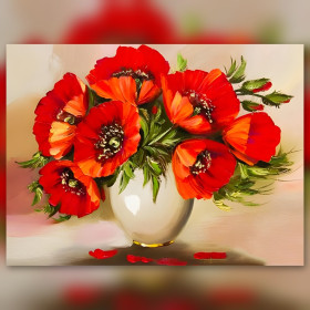 Bouquet de coquelicots rouges vifs en diamond painting strass brillants