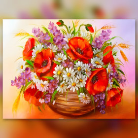 Rote Mohnblumen und weiße Gänseblümchen Bouquet Diamantmalerei