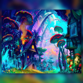 Village champignon psychédélique diamond painting toile strass brillants colorés