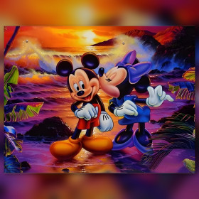 Diamond painting Mickey Minnie bacio al tramonto strass scintillanti colorati