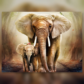 Kit pittura diamante Maman Éléphant et son Petit dans la Forêt strass scintillanti su tela
