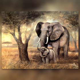 Mamma elefante e cucciolo in diamond painting con strass savana