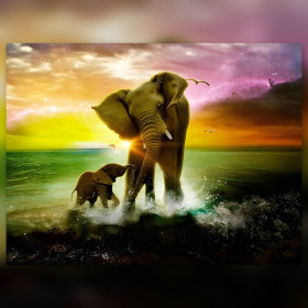 Diamond painting elefanti tramonto colorato strass brillanti tela