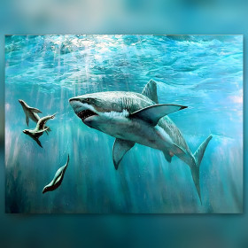 Diamond painting kit Mégalodon à la Chasse sparkling rhinestones on canvas