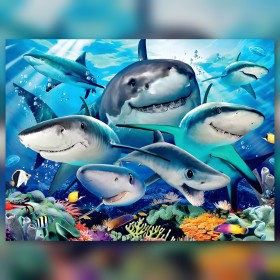 Toile de diamond painting La Famille Requin Souriante broderie diamant kit complet