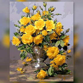 Diamond Painting Set Diamond Painting Bouquet de Roses Jaunes dans un Vase Argenté glitzernde Steine auf Leinwand