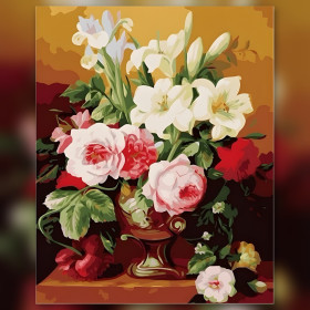 Diamond painting kit Diamond Painting Roses Roses et Lys Blancs dans un Vase Bronze fonkelende steentjes op canvas