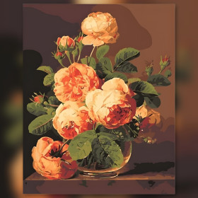 Apricot roses diamond painting sparkling strass in glass vase