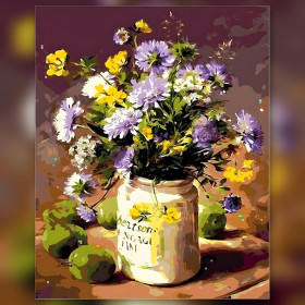 Purple and yellow flower bouquet diamond painting with shiny rhinestones