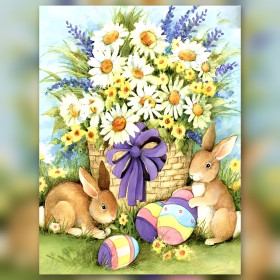 Easter bunnies diamond painting floral basket shiny rhinestones kit