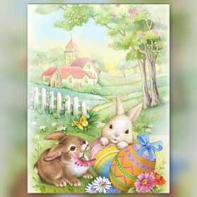 Osterhasen Diamond Painting mit bunten Eiern und funkelnden Blumen