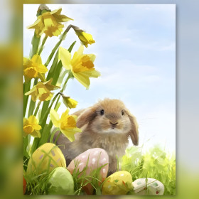 Easter bunny and yellow daffodils shiny diamond painting kit