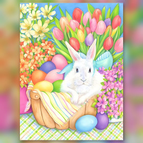 Toile de diamond painting Le Panier Garni du Lapin de Pâques broderie diamant kit complet