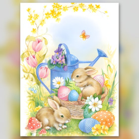 Diamond painting kit Lapins de Pâques au Jardin sparkling rhinestones on canvas