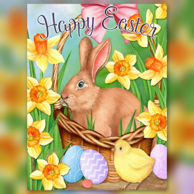Diamond painting kit Joyeuses Pâques, Lapin et Poussin sparkling rhinestones on canvas