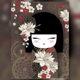 Diamond painting canvas Akane kimono white flowers shiny rhinestones