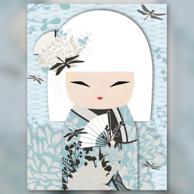 Voltooide diamond painting canvas witte kimono vrouw glanzende strass blauw