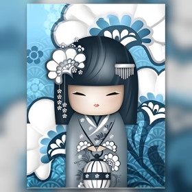 Japanese doll grey blue kimono shiny rhinestones diamond painting