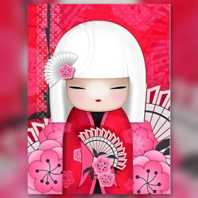 Rode kimono pop met roze bloemen diamant schilderij glinsterende steentjes