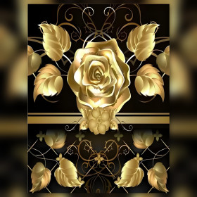 Rosa dorata lucida su sfondo nero con strass diamond painting
