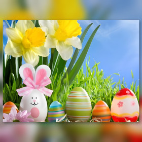 Œufs de Pâques colorés et lapin blanc en diamond painting brillant