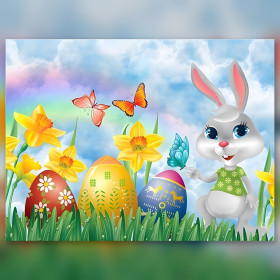 White bunny holding blue Easter egg diamond painting shiny rhinestones