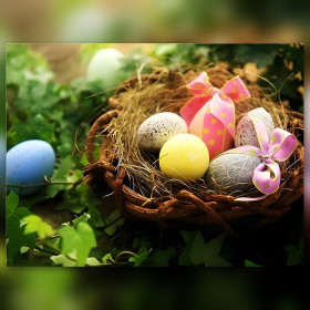 Œufs de Pâques colorés dans un nid en broderie diamant Angie