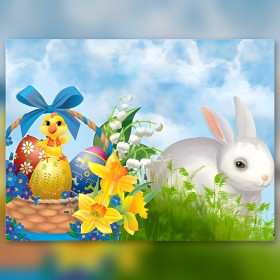 Easter diamond painting royal eggs white rabbit and bright yellow daffodils