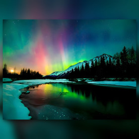 Diamond painting aurore boreali rive innevate strass scintillanti