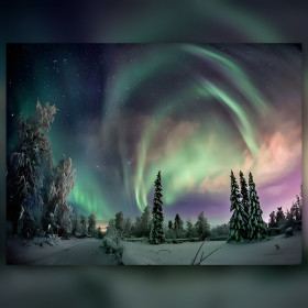 Green aurora borealis diamond painting snowy forest sparkling rhinestones kit
