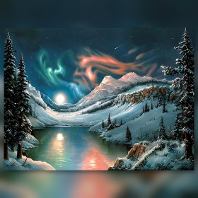 Diamond painting noorderlicht besneeuwde bergen meer glinsterende strass kit