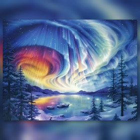Diamond painting vortice blu aurora boreale paesaggio invernale strass lucenti