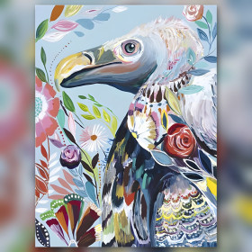 Künstlerischer blumiger Geier Diamond Painting Leinwand glänzende Strasssteine bunt