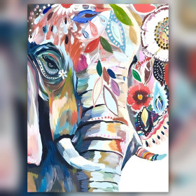Artistieke bloemenolifant diamond painting met kleurrijke glanzende strass