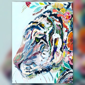Künstlerischer blumiger Tiger Diamond Painting mit glänzenden bunten Strasssteinen