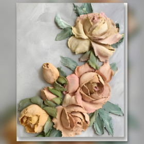 Rose et pivoine beige strass brillants toile diamond painting