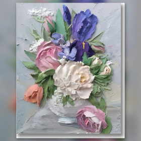Diamond painting bouquet roses pivoines iris strass brillants