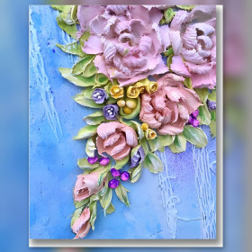 Diamond painting Madlen rozen en pioenen glinsterende strass blauwe achtergrond