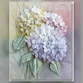 Toile diamond painting terminée hortensias pastel strass brillants broderie diamant