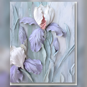 Diamond painting iris violet et blanc strass brillants toile texturée