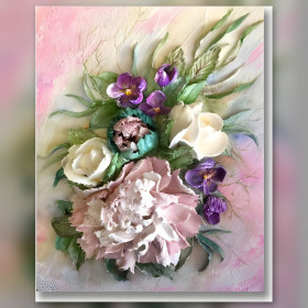 Bouquet de roses et pivoines en diamond painting strass brillants
