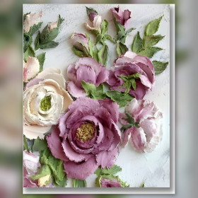 Diamond painting mauve roses and peonies sparkling rhinestones Monika kit