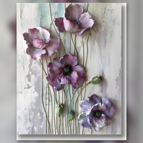 Diamond painting roses et pivoines violettes sur toile texturée brillante