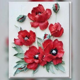 Rote Mohnblumen Diamond Painting Relief Strass bestickte Leinwand Kunst