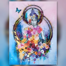 Bouddha Ratana diamond painting toile strass brillants fleurs colorées