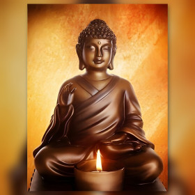 Statue Bouddha méditation dorée avec bougie allumée diamond painting strass brillants