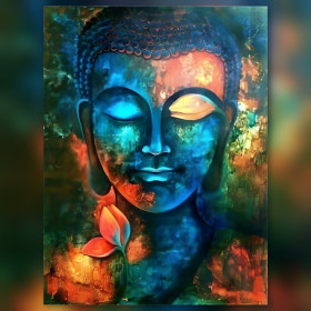 Buddha Apsara pittura a diamante tela strass brillanti blu arancione loto