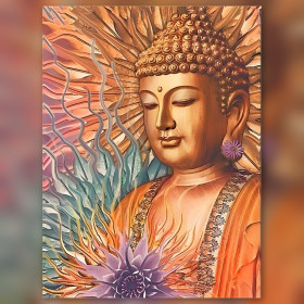 Anuman Buddha diamond painting shiny rhinestones purple lotus orange