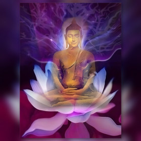 Diamond painting brillante Buddha Erawan in meditazione su loto viola
